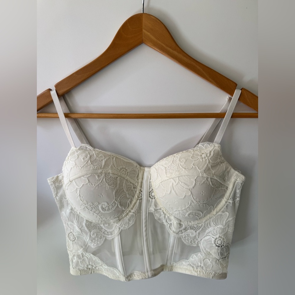 Say What? White Lace Bustier Corset Bra Top, Women’s Size Small